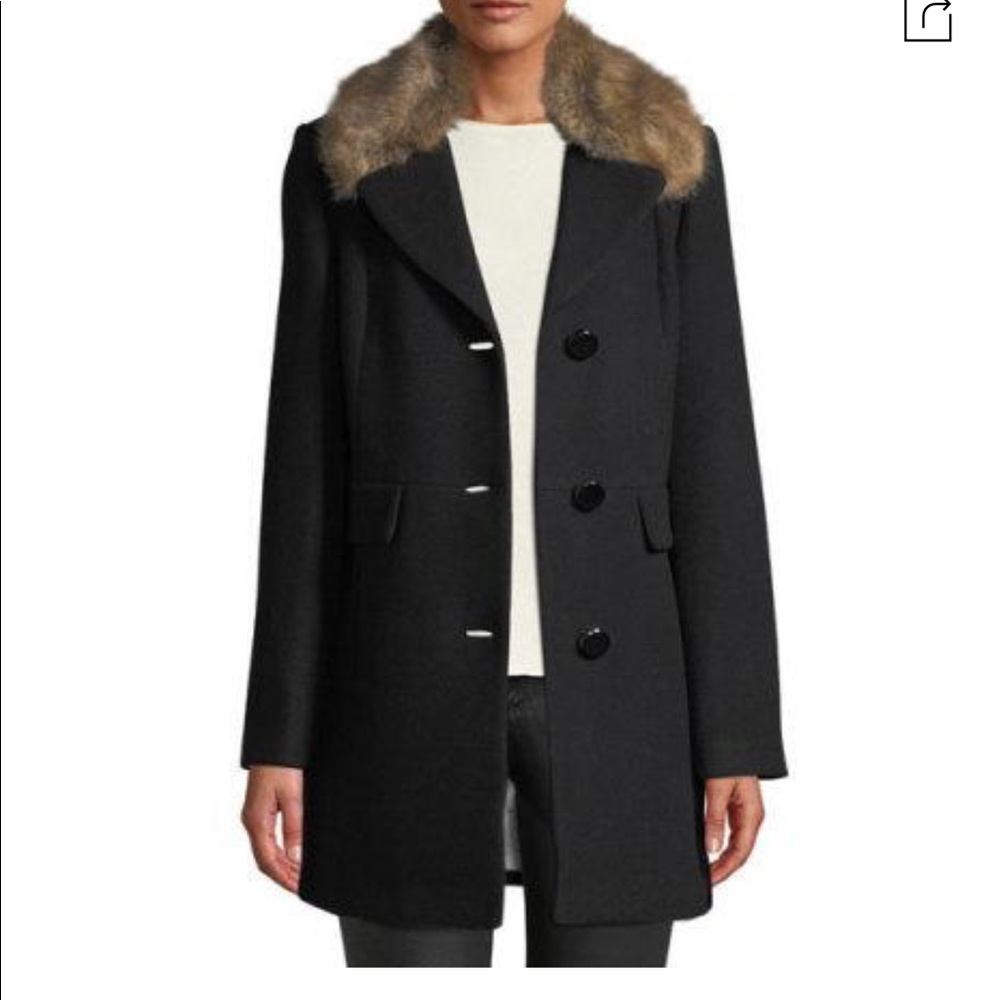Kate Spade Faux Fur-Trimmed Notch Collar Car Coat
